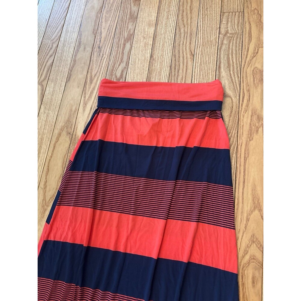 Maxi skirt dress red blue stripes silky foldable waistband color block American